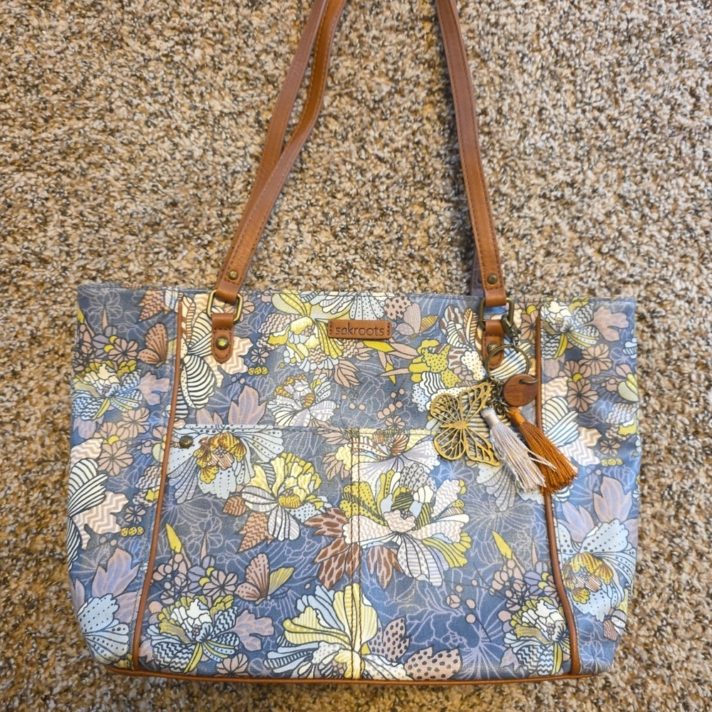 Sakroots Blue and Brown Floral Shoulder Bag